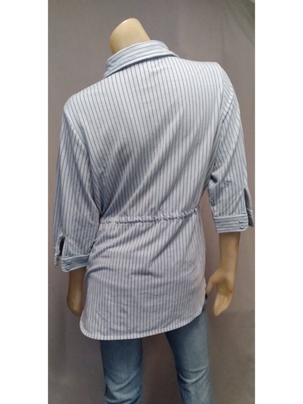 City Hearts Blue Striped Collared 3/4 Sleeve Blouse Top Shirt Womens USED MEDIUM - Picture 4 of 6